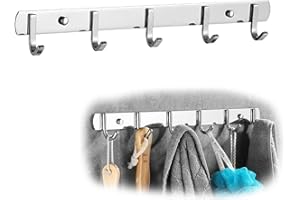 ERBO Hakenleiste Edelstahl, Garderobenleiste mit 6 Haken, Kleiderhaken Wand für Küche, Wandgarderobe, Schlafzimmer, Badezimmer (Silber, 31cm)