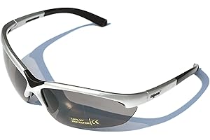 Ladgecom Silver Sports Sun Glasses for Cycling & Running with Dark Lens, Spare Yellow Lens, Head Strap, Hard Case and Cleaning Cloth