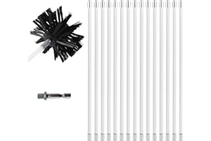 TUAKIMCE Chimney Cleaning Brush Kit, 15 Flexible Rods with 100mm Nylon Rotary Brush for Fireplace, Dryer Vent & Flue, Durable Duct Sweeping Set with 1 M8 Thread