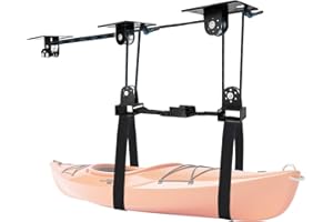 Hikeen Paranco per Kayak da Soffitto, Sistema di Sollevamento per Kayak ad Alta Portata, capacità Fino a 70 kg, Ideale per Box di Carico e Organizzazione Garage, Adatto per Soffitti da 3-4,5 Metri