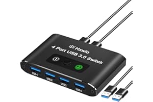 HXWLO USB 3.0 Switch 2 in 4 Out, USB 3.0 Switcher for 2 Computers, Share Keyboard, Mouse, Printer, Scanner, USB KVM Switch Selector with Cables, Compatible with Mac/Win/Linux