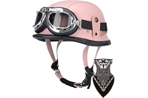DIRERTYS Deutsche Leder Motorrad Halbhelme Retro Halbschalenhelm JetHelm mit Visier Schnellverschluss Schnalle für Cruiser Chopper Biker Moped DOT/ECE-Zulassung