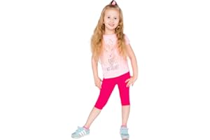 hi!mom Girls Cropped Leggings 3/4 Lenght - Cotton Basic Opaque Stretchy Dance Sport School Summer Capri Leggings - Pants for Kids Leggings