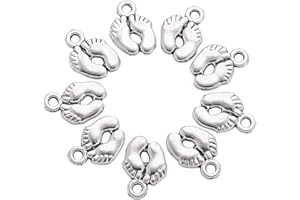 Craftdady 50pcs Antique Silver Feet Footprint Charms Pendants Tibetan Baby Feet Dangle Pendants for Baby Remembrance Bracelet Necklace Jewelry Making
