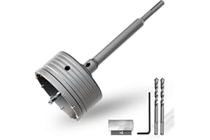 CSOOM Scie cloche à béton, 115 mm, avec rallonge SDS Plus de 220 mm, pointe en carbure de tungstène, 2 forets de centrage