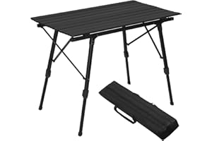 WOLTU Table de Camping Pliante Pliable en Aluminum Table de randonnée Voyage Réglable en Hauteur 90x52X (45-69) cm, Noir