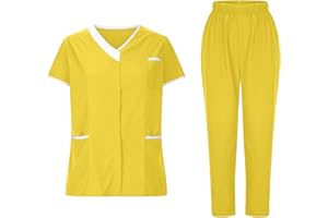 HAOLEI Uniforme MéDicale Unisexes Ensemble De VêTements pour Femme à Col en V Haut Et Pantalon éLastique D'InfirmièRe Tenue Aide Soignante Professionnelle MéDical Blouse avec Poches