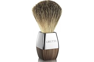 GRUTTI Handmade 100% Real Badger Hair Shaving Brush with Wooden Handle for Wet Shaving with Safety Razor, Creates Foam Vegan Shaving Brush for a Comfortable Wet Shave