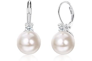 MILACOLATO Orecchini Perle Donna Argento 925 Orecchini Pendenti Perle Placcate Oro Bianco 18K Con Cubic Zirconia Orecchini Perle Leverback Orecchini Pendenti Grandi Perle Con Confezione Regalo