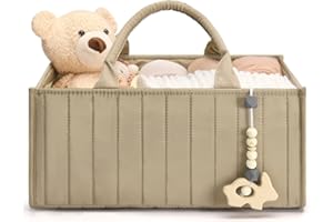 SEBRAM Organizer Pannolini – cesta fasciatoio neonato con divisori regolabili per ordine immediato – portatile per tavolo/fasciatoio e cameretta – diaper caddy stile boho (MARRONE)
