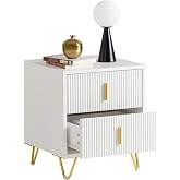 SoBuy Bedside Table with 2 Drawers Gold Metal Legs, 40 x 40 x 47 cm | Modern Bedside Table with Metal Legs Ideal for Bedroom,