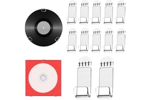 XIHIRCD 12szt Pólka do Montazu na Scianie Plyty Winylowej, Samoprzylepny Uchwyt na Plyte Winylowa bez Wiertla Przezroczysty Akrylowy Wieszak do Przechowywania Albumów z Tasma na Karte CD Kolekcje