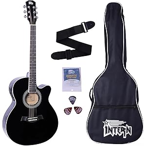 INTERN 40 inches Acoustic Cutaway Guitar with Pick-up & truss rod, carry bag, strings pack, strap & picks. Premium Wooden durable built, Tonal stability with professional sound amplificaiton (Black)
