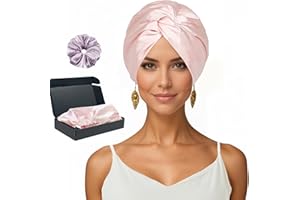 EXGOING Adjustable Silk Bonnet for Sleeping Women & Men | Silk Hair Wrap Sleep Cap Prevents Frizz & Hair Breakage | Hair Bonnet for Curly, Long & Natural Hair with Scrunchie Gift Box (Pink)