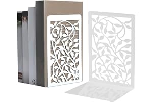 LIUHANCSQD 1 Pare Sujetalibros de Metal Blanco, Sujeta Libros Estanteria, Antideslizante Sujetalibros, Soporte Libros para Biblioteca, Escuela, Oficina, Decoración de Escritorio