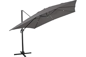 MACOShopde by MACO Möbel Raburg Ampelschirm HELIOS PREMIUM in SCHIEFER - XXL Sonnenschirm schwenkbar + neigbar mit Sonnenschutz UV50+, 3x3 m - Stoff 250g/m2 - Gewicht 24 kg
