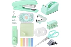 Candcamp Desk Accessories Set, Office Supplies Set with Stapler, Staple Remover, Staples, Tape Dispenser, Clips Set, Tape, Sticky Notes, Scissor, Hole Punch, for Students, Office Clerks