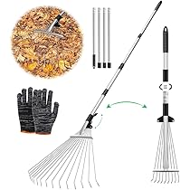 Rastrillo Jardín, Rastrillo Hojas Ajustable Con Mango 215 Cm, Rastrillo Hojas Regulable, Rastrillo Recoge Hojas Jardin, Rastrillo Para Limpiar Plantas, Césped Y Patio
