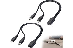2 st 30 cm USB C-splitter, 1 till 2, USB typ C hona till dubbel typ C laddningskabel, 15 W 5 V/3 A kort 30 cm USB C Y-kabel, endast för laddning, för två enheter, splitter 1 till 2 för laddning