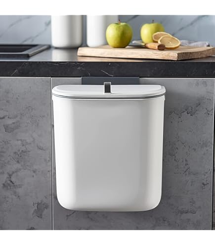 Poubelle De Cuisine Suspendue 10 Litres Avec Couvercle Coulissant - Pour Porte D'armoire, Plastique Robuste
