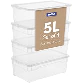 Rotho Clear Set of 4 Storage Boxes 5L with Lids, Plastic (PP) BPA Free | BPA-Free PP Plastic Shoe and Toy Organizers, Stackab