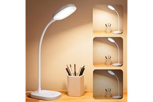 Aigostar Flexo Escritorio, Lampara Escritorio Led con Brazo Flexible, USB-C Cable, Control Táctil, 3 Brillo Modos, Luz Natural 4000K, Blanco, Lampara LED Para Dormitorio, Lectura, Estudio