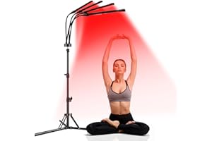 Trayvespace Infrarotlampe, 660nm & 850nm Rotlichtlampe mit Ständer, 3 Timer, 5 Helligkeit Einstellbar, 360° Rotierendes Rotlichtlampe