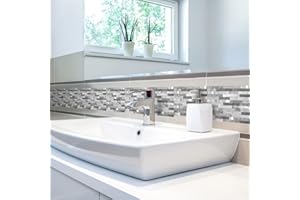 neukids Peel and Stick Gray Mosaics Wall Border, DIY Skirting Border, Wall Borders Living Room Bedroom Bathroom Kitchen Decoration Wallpaper Border