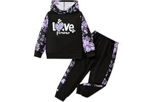 L SERVER Survêtement Fille Imprimés Ensembles Enfant Jogging à Capuche 2 Pièces Vêtements de Sport pour Printemps et Automne