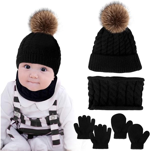 Ensemble Bonnet Écharpe Gants Enfant 3-8 Ans - Tricoté Chaud Avec Doublure & Gants Tactiles - Hiver