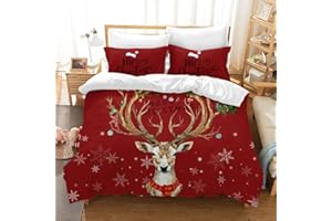 LXTOPN Duvet Cover Santa Claus Cartoon Design Microfiber Bedding with Zipper Duvet Cover with 2 Pillowcase (Deer, 135×200cm)
