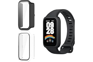Holilo 2 Stück Hülle Mit Gehärtetes Glas Displayschutz für Xiaomi Smart Band 9 Active Rundum Schutzhülle,Vollständige Abdeckung Schutzhülle Ultradünne Kratzfest Schutz Case-Schwarz+Transparent