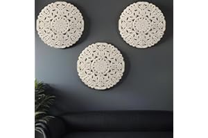 MARRAKESCH ORIENT & MEDITERRAN INTERIOR Marrakech Juego de 2 murales decorativos de madera de 40 cm, gran adorno como decoración oriental (Abasin blanco antiguo, juego de 3 unidades)