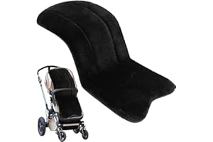Obelunrp Sheepskin Pram Liner, 30x15inch Universal Thick Pram Liner, Soft Faux Sheepskin Pushchair Liner, Breathable Baby Stroller Seat Pad Liners for Baby Seat (Black)