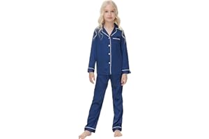 Verve Jelly Bambini Bambino Bambino Ragazza Ragazzo Pigiama Raso Set Manica Lunga Button-Down Magliette e camicette Camicia Pigiama + Pantaloni Lunghi Bottoms Pantaloni Degli Indumenti Da Notte Abiti