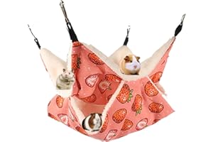 Norhogo Hamak dwuwarstwowy dla świnek morskich, szczurów, fretek, kryjówka z tunelem i jaskinią do zawieszenia, 35 x 35 cm, różowy wzór