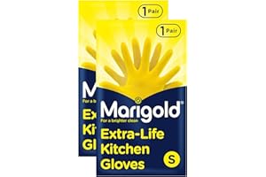 Marigold Unisex Gloves, Marigold Extra Life Kitchen Gloves Small, Yellow