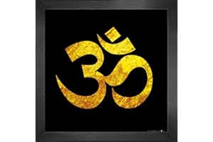 1art1 Plakat duchowościowy druk artystyczny i ramka MDF – symbol OM, dźwięk i boska energia (40 x 40 cm)