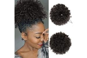 BLEXCO Afro Puff Drawstring Ponytail for Black Women High Puff Drawstring Short Ponytail Bun Afro Kinky Curly Ponytail Hairpieces with Clip In (2#)