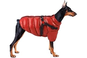 Woiil Dog Winter Jacket, Large Dog Coat Waterproof with Harness Dog Warm Coat, Pet Jacket with Zipper and D Ring, Dog Jacket Warm Coats for Border Collie, Golden Retriever (Large, red)