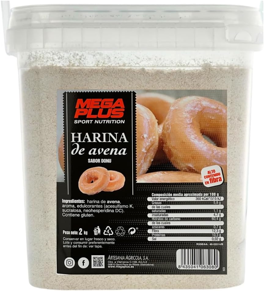 Harina De Avena Sabores - Mega Plus - Harina De Avena Integral - Para Batido Proteinas O Cereales Avena - Avena En Polvo 8 Sabores - Carbohidratos Y Vitaminas - Sin Azucar - Donut 2kg