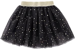 es-uk Girls Glitter Tulle Skirt with Gold Stars – Soft Elastic Waist Party Ballet Tutu for Toddlers & Kids Ages 2–10 – Holiday, Birthday & Dress-Up Dance Skirt