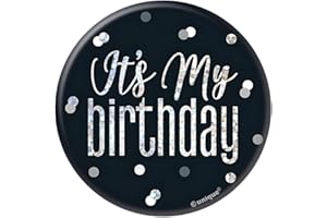 FANCYDRESSCOZ Happy Birthday Black Badge Any Age Black Party Pin Button Decor UP