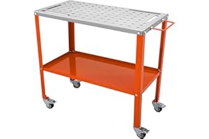 VEVOR Welding Table 36" x 18", 1200lbs Load Capacity Steel Welding Workbench Table on Wheels, 2 Layers Portable Work Bench with Braking Casters, 4 Tool Slots, 5/8-inch Fixture Holes