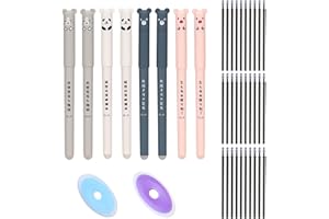 YHUIKXIN Radierbarer Kugelschreiber, 8 Stück Tintenroller Radierbar 0.35mm Cartoon Löschbarer Stift mit 30 Nachfüllungen und 2 Radiergummis Gelstiften für Kinder Studenten Schule Büro (Schwarz)