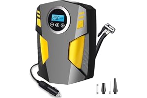 HOOKOR Digital Car Tyre Inflator,Portable Air Compressor with 3 Nozzle Adaptors and Digital LED Light,12V Fast Electric Air Pump for Car Tires,Tire Pressure Gauge for Bicycle, Motorcycle