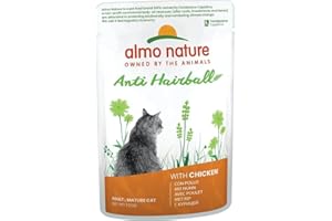 Almo Nature Holistic Functional- Anti-Hairball - avec Poulet. Nourriture humide pour chat adulte. Alimentation complète en sachets fraîcheur – 30 x 70g