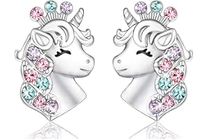 LICHUANUK Boucles d'Oreilles Licorne en Argent Sterling pour Filles, Bijoux Licorne, Cadeaux d'Anniversaire