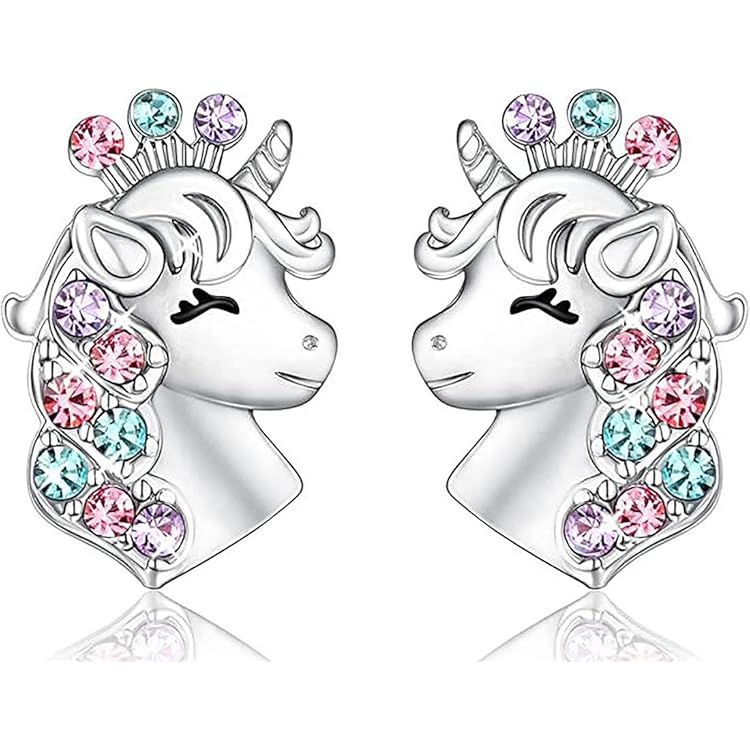 Flpruy Leuke dieren oorbellen 925 sterling zilver, dieren oorbellen voor meisjes en kinderen, dieren oorbellen voor meisjes, vrouwen en dames, 1 cm x 1.57 cm, Sterling zilver, Edelsteen