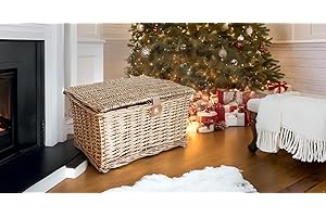 TOPFURNISHING Strong Wicker Picnic Gift Storage Xmas Christmas Empty Hamper Basket[Oak,Extra Large 48 x 39 x 27 cm]